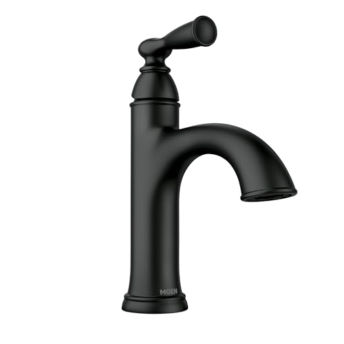 Moen Banbury Matte Black Single-Handle Bathroom Faucet, Single Hole or 3-Hole Install, 84945BL