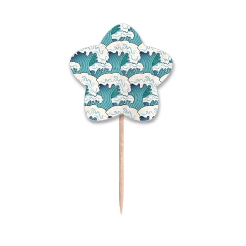 Cure-dents japonais Ukiyoe avec étiquettes cupcake et pics drapeaux étoiles en bois