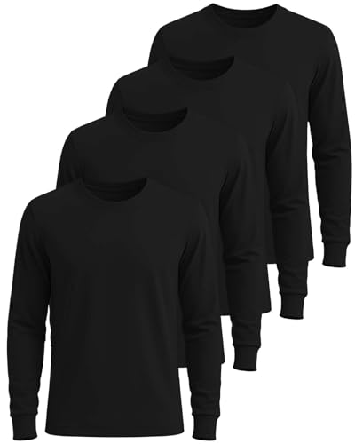 Image of Real Essentials 4 Pack: Men's Cotton Long Sleeve Crew Neck T-Shirt - Soft Work Casual Jersey Tees