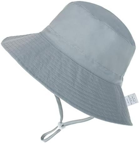 Baby Sun Hat Toddler Summer UPF 50+ Sun Protection Baby Boy Hats Beach Hats Wide Brim Bucket for Baby Girl Adjustable Kid Cap Gray Small