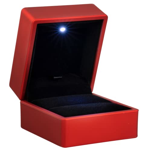 Noble Ring Box With Light - Unique Led Engagement Ring Box For Proposal Ring Or Special Occasions (Red) #TOP2