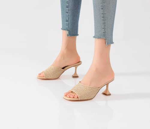Image of vivianly Womens Square Open Heels Sandals Slip on Heeled Slides Mules for Party Daily Wear