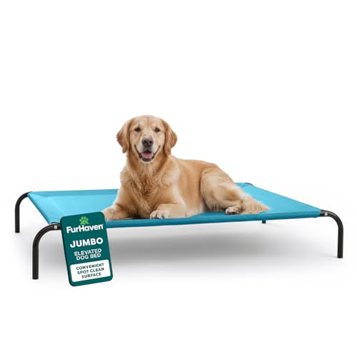 Image of FurHaven Elevated Dog Bed, Cooling Raised Pet Cot with Breathable Mesh, Durable Steel Frame, Indoor /Outdoor Use, Easy Assembly, Jumbo XL, Nylon Mesh with Steel Frame, Capri Blue
