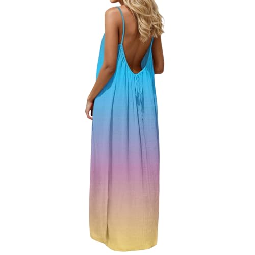 Image of HTHLVMD Backless Cami Dress Summer Dresses for Women 2026 Spaghetti Strap Dresses Womens Solid Color Backless Cami Dress