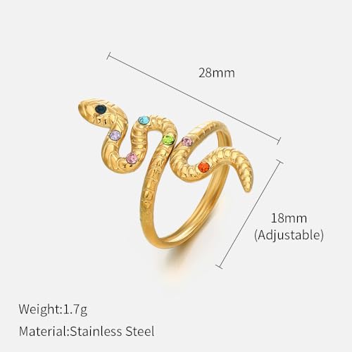 Vintage Snake Rings for Women Cubic Zirconia Spinel Diamond Open Adjustable Silver Plated Promise Statement Rings for Lady Women Birthday Anniversary Party Gold Plated2