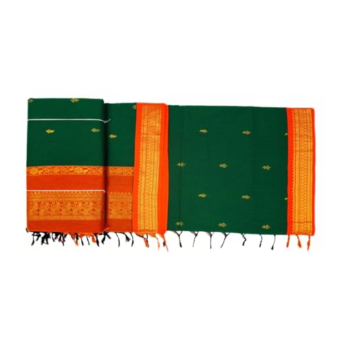 Image of Pure Kalyani Cotton Saree | Zari Border & Blouse Piece - Lata Gadwal Design | Traditional Saree
