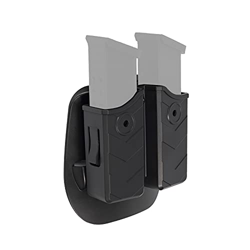 OneTigris Universal Double Magazine Holster Fits 2" Belt | OWB Polymer Paddle Holster for Most 9mm .40 Glock 17 19 22 M&P Shield 9mm Sig P320 Sig Sauer P226/P229/P320/P250/S&W Beretta 92 96 Px4 9mm