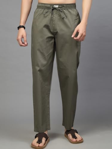 Image of Majestic Man Comfort Fit Solid Cotton Casual Lounge Pyjama with Elastic Waist, Drawstring & Zip Closure