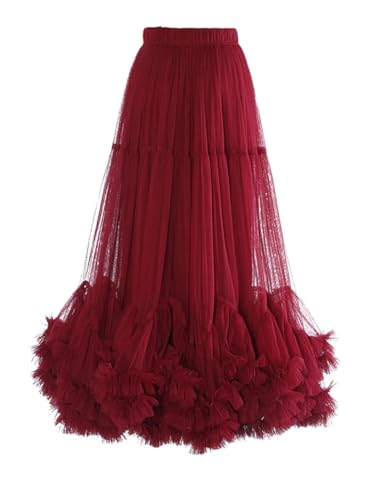 Pulcykp Women High Elastic Waist Mech Skirts Ruffles A-Line Midi Skirt Multi-Layered Fairy Skirts3