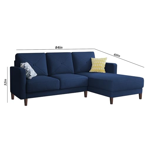 Image of Baloney RHS 4 Seater L Shape Sofa Set for Living Room (Blue Fabric) Premium Fabric Sofa