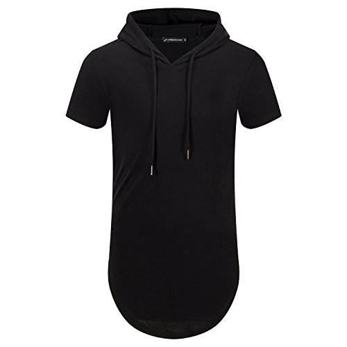 UNRESTRAINED Mens Hipster Hip Hop Longline Hooded Side Zipper T Shirt