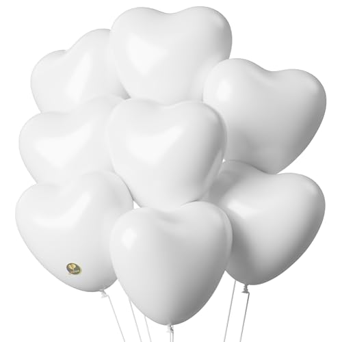 Image of AFTERLOON Biodegradable Balloons 24 pcs White 12 Inch Heart Shaped, Natural Rubber Latex Plastic-Free Alternative Durable Thickened Extra Strong Helium Float, Proposal Marriage Love Wedding