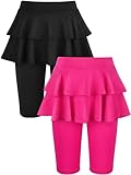 Resinta Girls Knee-Length Leggings with Skirt Kid Summer Ruffle Skirt Pants Stretchy Athletic Pants for 4-12 Years Black, Hot Pink