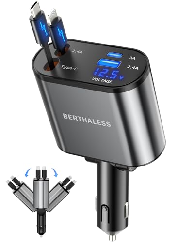 BERTHALESS Retractable Car Charger, 4 in 1 Fast...