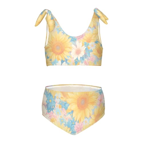 KLL Sunflowers Pattern Artistic Girls' 2 Piece Bikini Sets Quick-Dry Swimsuits Swimwear Cute Shoulder Strap