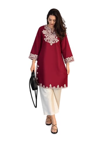 Image of Women's Cotton Embroidered Kurta with Plazzo