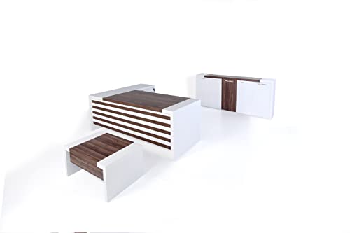 Casa Mare 87" Executive Office Furniture Set | Made of Wood | Home Office Modern Business Suite | 3-Piece Including L Shaped Desk with Drawers, Coffee Table and Large Storage Cabinet | White & Brown Casa Mare 87" Executive Office Furniture Set | Made of Wood | Home Office Modern Business Suite | 3-Piece Including L Shaped Desk with Drawers, Coffee Table and Large Storage Cabinet | White & Brown