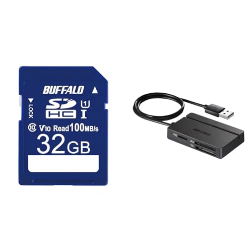 �y�Z�b�g�����z�o�b�t�@���[ SD�J�[�h 32GB 100MB/s UHS-1 �X�s�[�h�N���X1 VideoSpeedClass10 IPX7 Full HD �f�[�^�����T�[�r�X�Ή� RSDC-032U11HA/N + BUFFALO USB2.0 �}���`�J