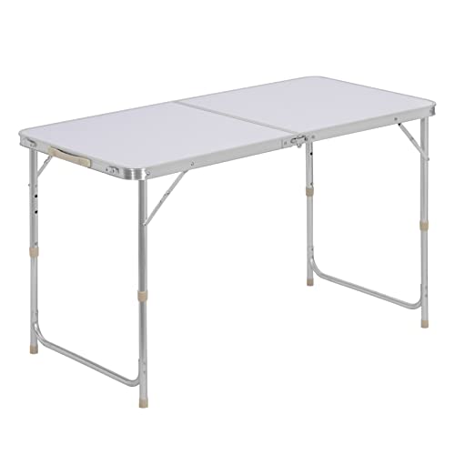 WOLTU® CPT8122sg Table de Camping Pliante Table de Jardin Table de Travail Table de Balcon réglable en Hauteur en Aluminium MDF,Blanc