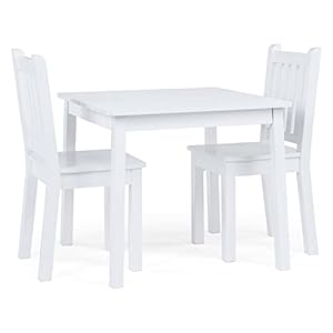 Humble crew kids wooden table and 2 chairs set white square kids table and chair set for toddlers and children for arts crafts and snack time sturdy durable toddler activity table  urban country home decor