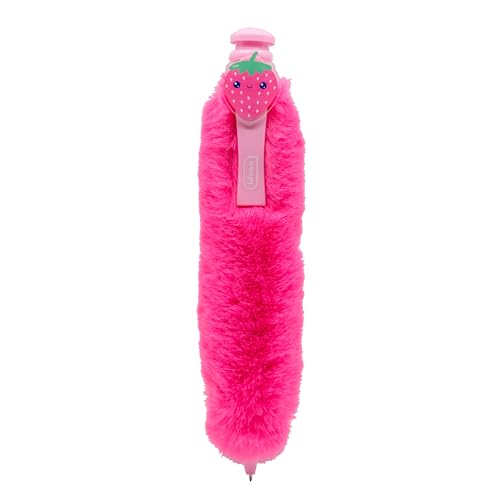 Idena 20199 - Stylo à bille avec peluche, stylo rose moelleux avec clip en forme de fraise, pour écrire avec plaisir, idéal pour les enfants, les...