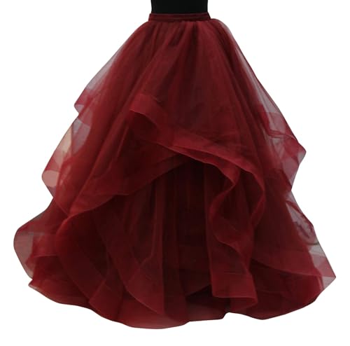 Women Long Maxi Ruffle Tutu Tulle Skirt with Short Train Back Bridal Ball Flowy Skirt Bridesmaid Skirt