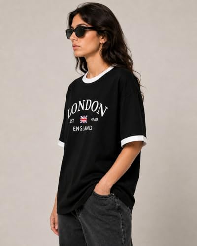 Image of ColorChakra Cotton Oversized Tshirt for Womens Down Shoulder Loose fit t-Shirt Women Baggy Style Oversize t-Shirt Korean fit