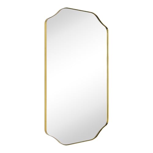 Image of TEHOME Scalloped Gold Bathroom Mirror Decorative Brushed Brass Metal Framed Irregular Bathroom Vanity Mirror 24x40''