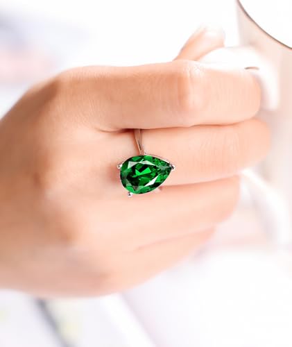 Simulated 12 * 16mm Gemstone Birthstone Adjustable Rings 925 Sterling Silver Plated Pear Cut Wedding Rings for Women, Engagement Rings for Women Birthday Jewelry Gifts4