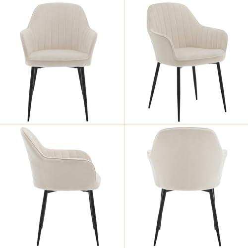 Klihome Dining Chair Set of 4, Wide Padded Velvet Chair with Back, Metal Legs, for Dining Room, Bedroom, Living Room, Dressing Table, Cream, K0016EZS-4-UK - Image 9