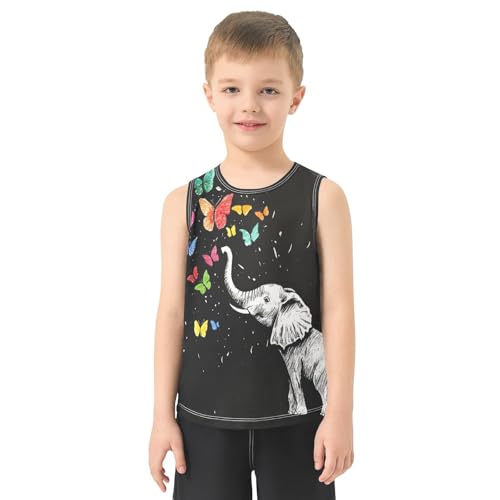 Boys Tank Top Shirts Colored Butterfly Elephant Sleeveless T-Shirts Crew Neck for Kids Clothing Children2