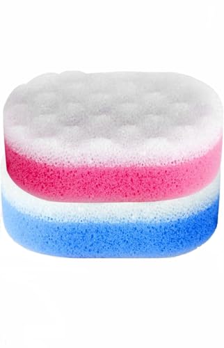 Bath Sponges for Adults & Kids – Exfoliating Body Scrubber Loofah, Double-Sided Soft Shower Sponge for Sensitive & Dry Skin – Gentle Cleansing & Relaxing Foam – Pack of 2