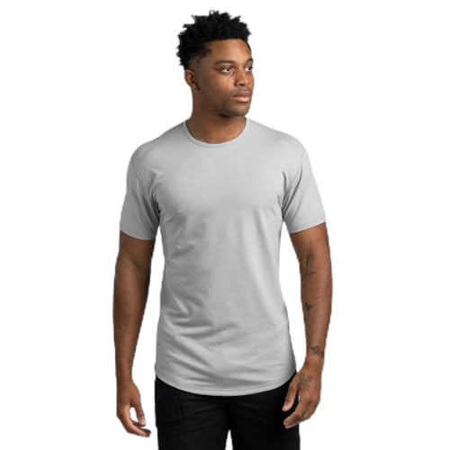 BYLT Mens Drop-Cut Men's T Shirt – Plain Tshirts for Men, Drop Cut Basic Crewneck Tee – Soft Polyester, Cotton, and Spandex Blend – Moisture Wicking, Wrinkle Resistant, Stretch Fit –, Storm, M