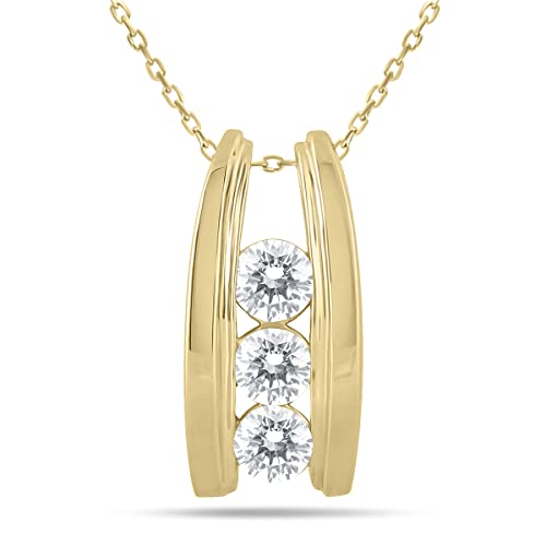 1 Carat TW Bar Set Three Stone Diamond Pendant Available in 14k Yellow and White Gold