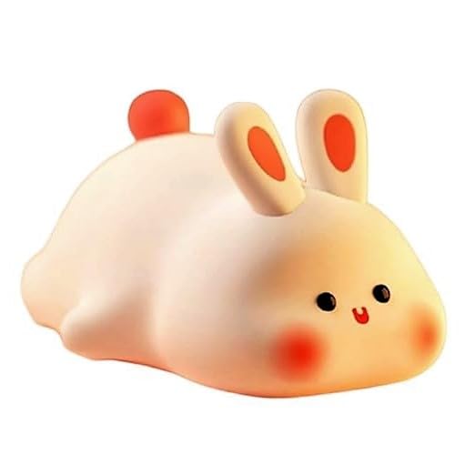 Silicone Night Lamp for Kids, Nursery, Sleeping Rabbit LED Lamp, 10 cm