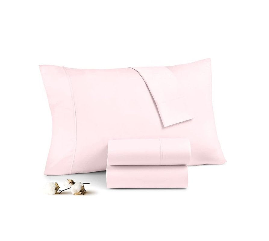 Pure Dreams 2 Pack 400 Thread Count 100% Egyptian Cotton Pillow Cases, Super Soft Cozy and Breathable Envelope Closure Pillowcases-Pink Solid (80x80 cm)