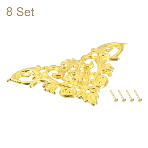 Image of uxcell Metal Corner Protector, Furniture Decorative Edge Cover, Album Corner Protectors Covers for Box Wooden Case Table Desk, 8 Pcs, 46mm Gold