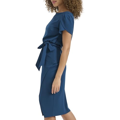 kensie Women's Short Sleeve Tie Waist Midi Dress3