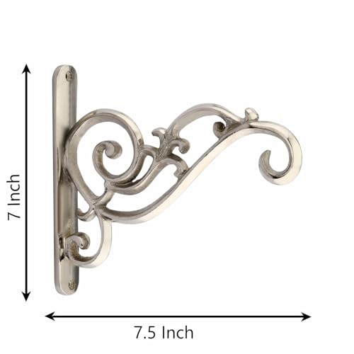 Image of GHAR DWAR Metal Wall Hook Hanging Plant Bracket Decorative Straight Plant Hanger for Pots, Bird Feeders, Planters, Lanterns, Macrame, Wind Chimes Indoor Outdoor (Pack of 4, Silver)