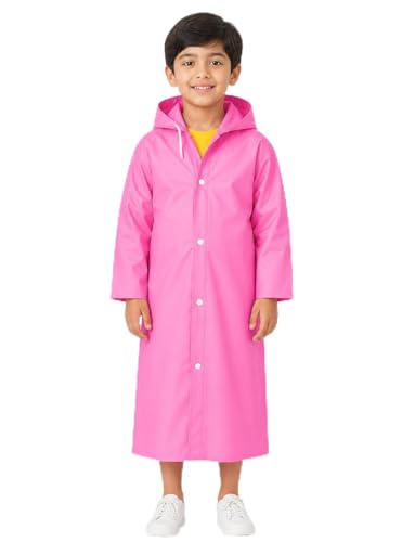 Image of Nephar Kids Waterproof Raincoat for Boys & Girls | Full Length Hooded Rain Wear | Lightweight PVC Monsoon Rain Coat for Children