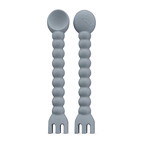 Ryan & Rose Cutie Tensils Baby Spoon and Fork [2 Pack] (Charcoal)