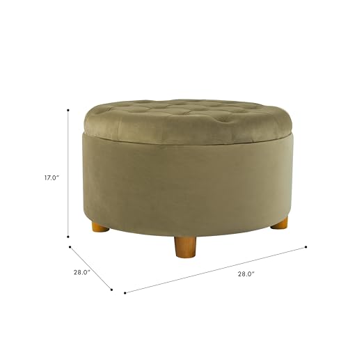 Image of HomePop 28 inch Button Tufted Velvet Round Storage Ottoman - Light Sage Green Velvet