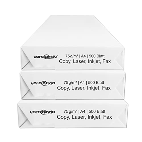 OFFICE Partner, 1500 fogli di carta per fotocopiatrice, formato DIN A4, 80 g/m², per stampante laser e a getto d’inchiostro, standard, universale, colore bianco