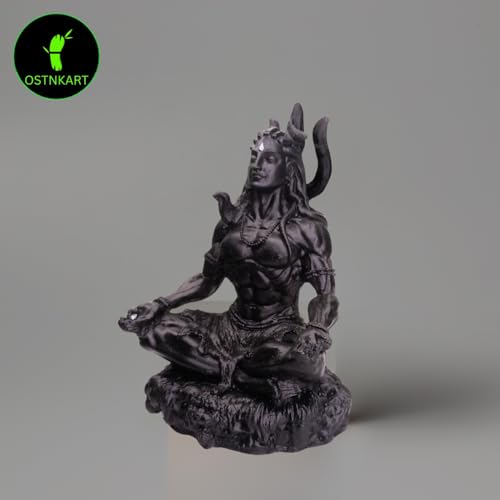 Image of Mahayogi Shiva Statue for Car Dashboard - 3.5 Inch Black Shiv Ji Idol | Resin Showpiece for Home, Office, Pooja Room | Housewarming, Birthday