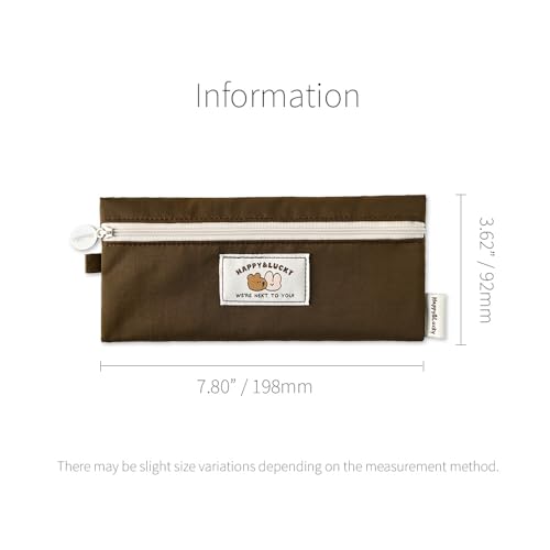 Image of Monolike Happy and Lucky Flat Pencil Case, Brown - Slim Water-Resistant Nylon Pen Pouch, Aesthetic Pastel Stationery Organizer for Office