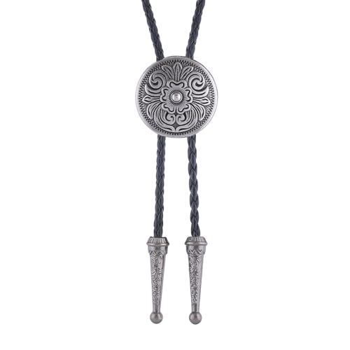 Image of GelConnie Floral Bolo Tie for Men Womens Bolo Tie Necklace Native American Black Men's Bolo Ties Western Cowboy Bolero Ties