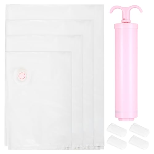 XhjzgcTech Vacuum Storage Bags, 4pcs Vacuum Sealed Storage Bags with Hand Pump for Clothes, Clothing, Bedding, Comforters Blankets, Duvets, Pillows, Packing, Travel - Small/Medium/Large/Jumbo Size