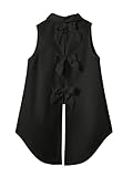 Verdusa Women's Bow Open Back Summer Tops Sleeveless Button Down Shirts Asymmetrical Blouse Concert Outfits Black Small