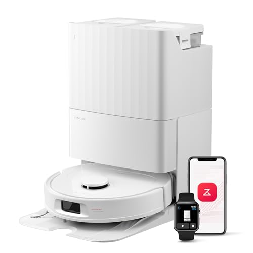 roborock QV 35S Robot Aspirateur, 10 000 pa d'Aspiration, Double Système Anti-Enchevêtrement, Deux Balais Relevables 10mm, Technologie RéActive & Navigation PreciSense LiDAR, Station Tout-en-Un Blanc