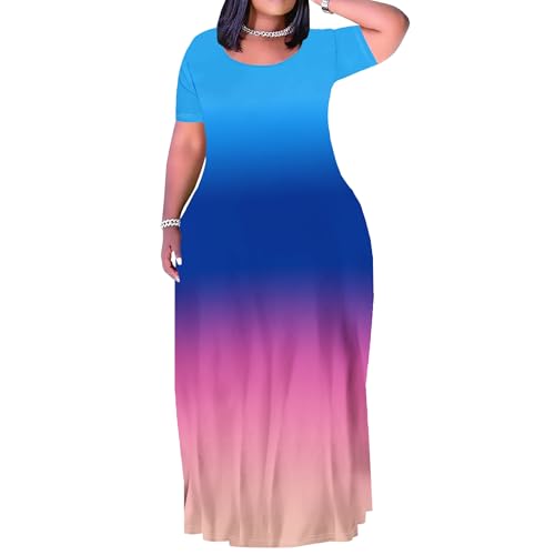 Image of PinkPatty Women's Plus Size Maxi Dresses Short Sleeve Sundress Summer T-Shirt Beach Long Dress with Pockets